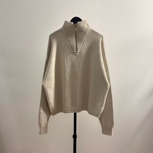 James Street Co. Moa Cream Half Zip Linen/Cotton Relaxed Sweater Mist Size XL